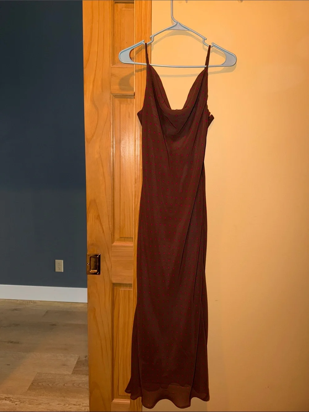 Abercrombie Satin Cowl-Neck Slip Dress Brown Polka Dot NWT size Medium Petite